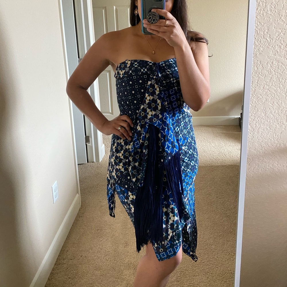 Asymmetrical Strapless Fringe Dress | BCBGMAXAZRIA